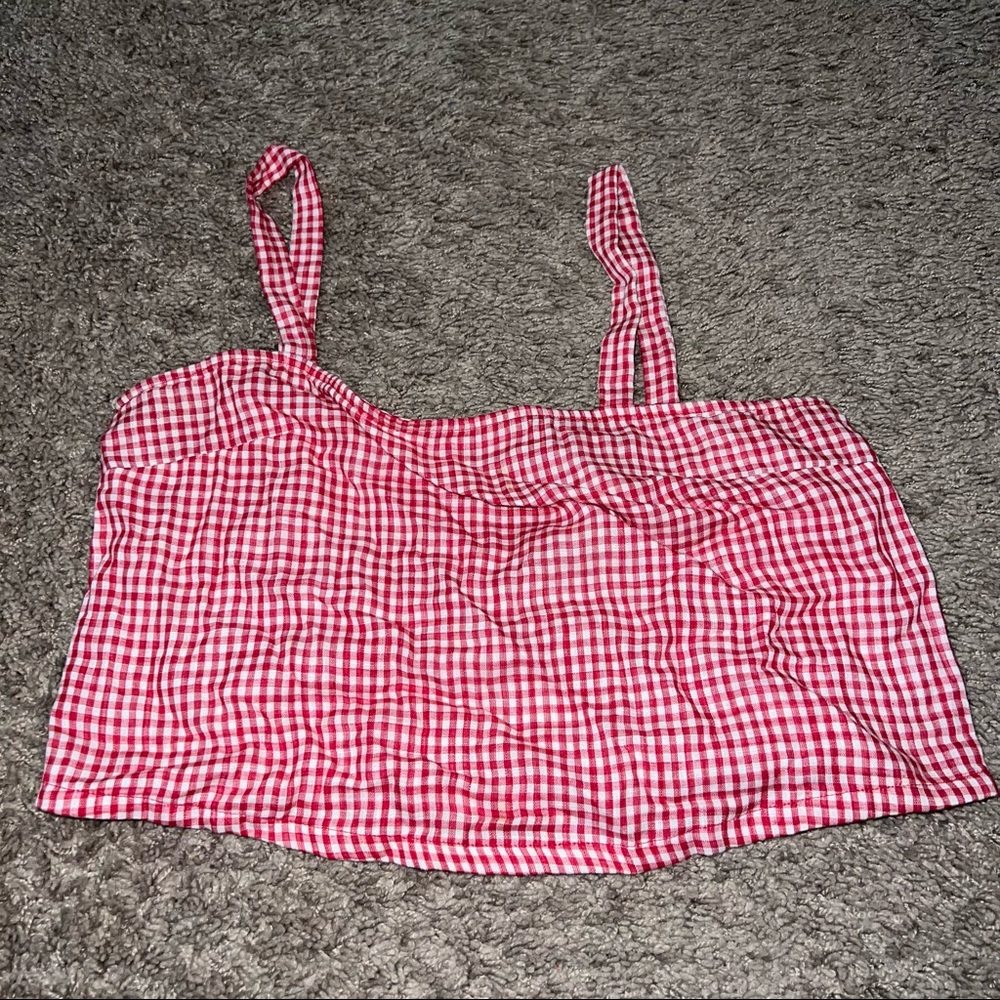 Ten Sixty Red & White Gingham Plaid Crop Tank Top